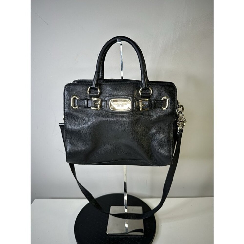 Michael Kors Hamilton Bag Black Leather Crossbody Gold Chain Large Size